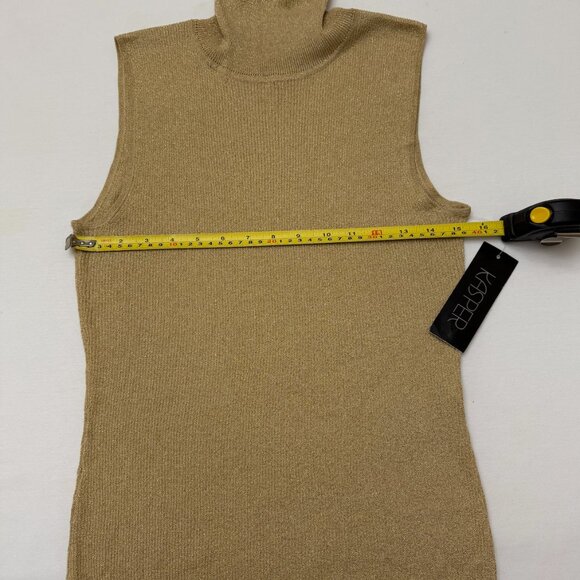 NWT Kasper Women's Gold Metallic Sleeveless Turtleneck Sweater SZ Large - Picture 2 of 6
